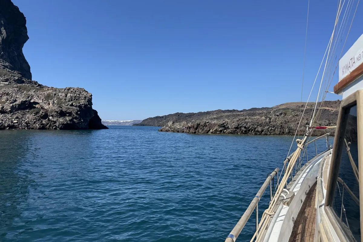 Deck of Kymatia, a Custom Made Trehandiri sailboat at Thira Municipal Unit, Greece
