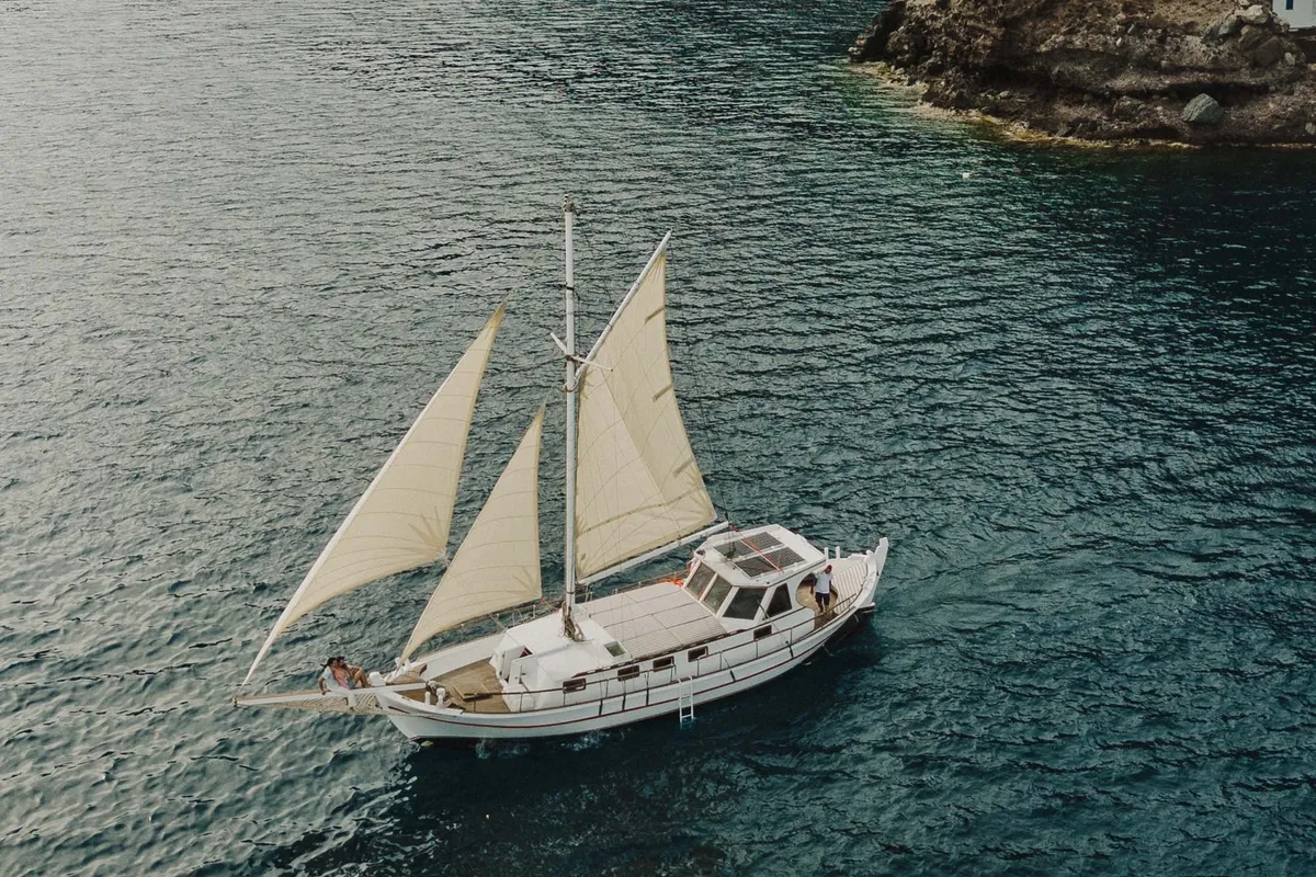 Exterior view of Kymatia, a Custom Made Trehandiri sailboat at Thira Municipal Unit, Greece