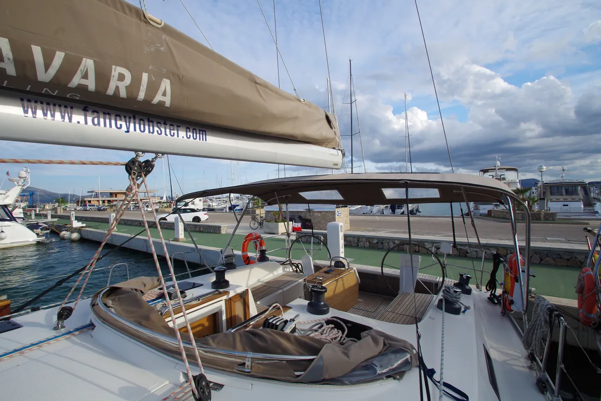 Deck of Papaya, a Bavaria 51 Cruiser sailboat at San Miguel de Abona, Spain
