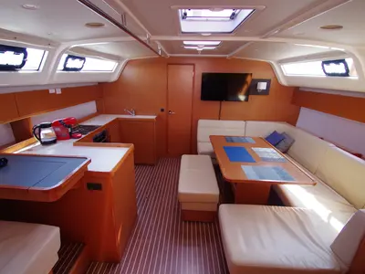 Salon of Papaya, a Bavaria 51 Cruiser sailboat at San Miguel de Abona, Spain
