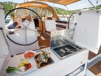 Deck of Sulaco, a Dufour 460 GL sailboat at Primošten, Croatia