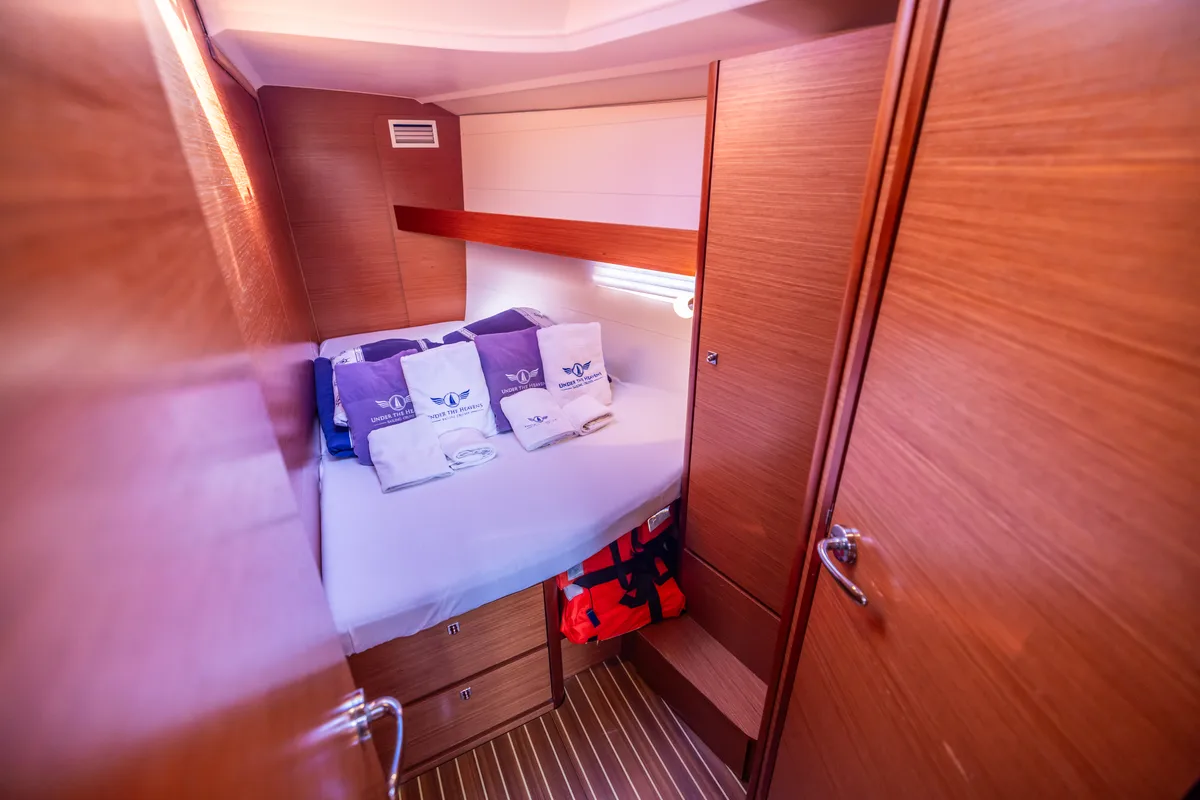 Cabin on Sulaco, a Dufour 460 GL sailboat at Primošten, Croatia