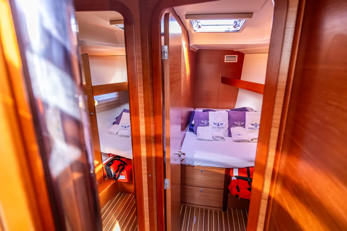 Cabin on Sulaco, a Dufour 460 GL sailboat at Primošten, Croatia