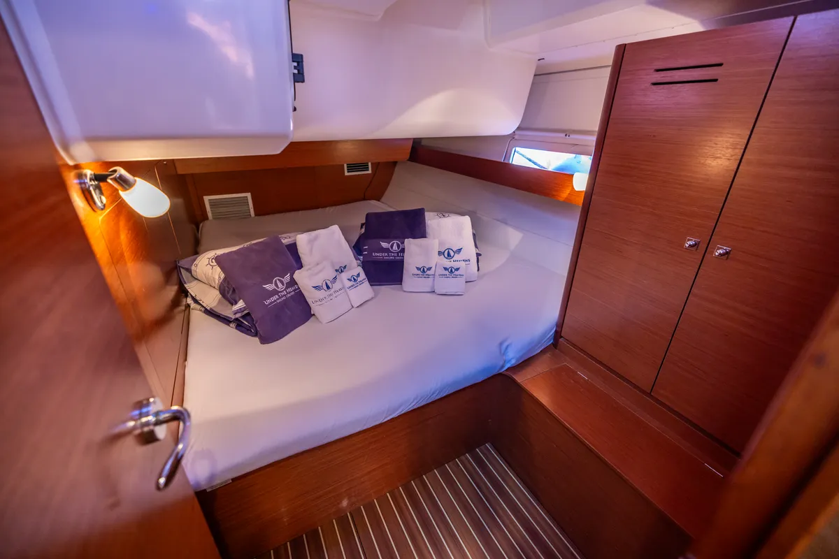 Cabin on Sulaco, a Dufour 460 GL sailboat at Primošten, Croatia