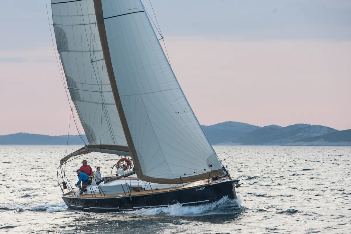 Exterior view of Sulaco, a Dufour 460 GL sailboat at Primošten, Croatia