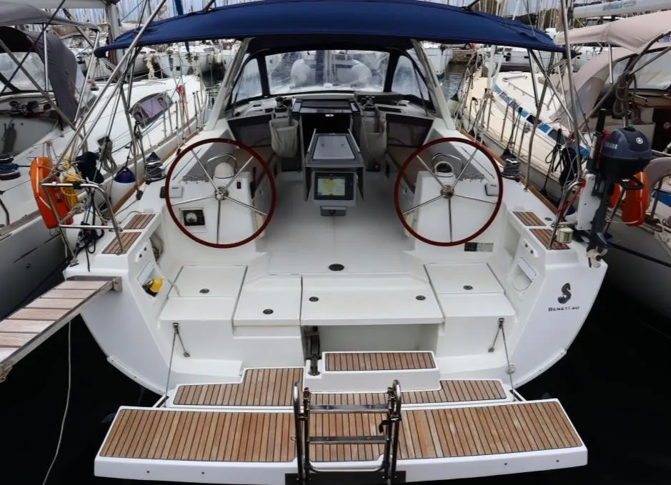 Cockpit of Ecstasea, a Beneteau Oceanis 41 sailboat at Athens, Greece