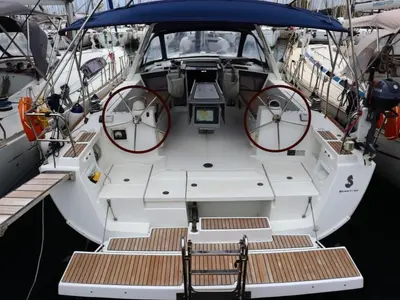 Deck of Ecstasea, a Beneteau Oceanis 41 sailboat at Athens, Greece