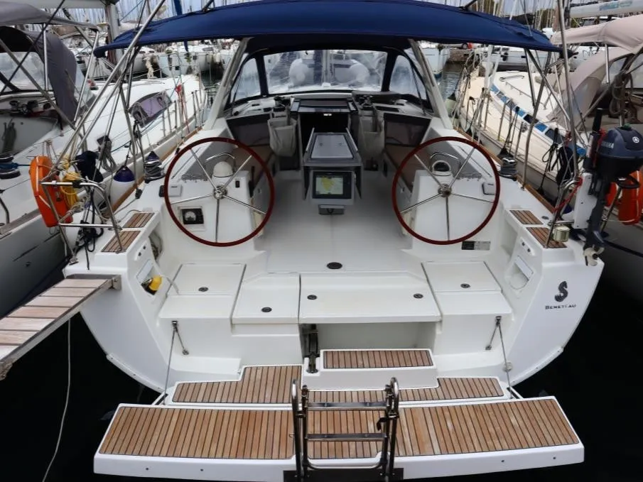Deck of Ecstasea, a Beneteau Oceanis 41 sailboat at Athens, Greece