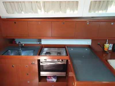 Galley of Ecstasea, a Beneteau Oceanis 41 sailboat at Athens, Greece
