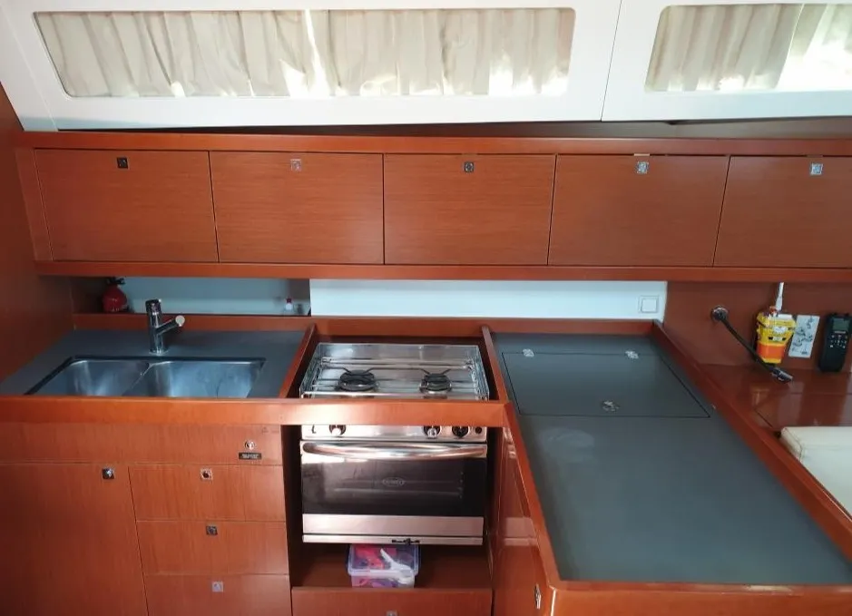 Galley of Ecstasea, a Beneteau Oceanis 41 sailboat at Athens, Greece