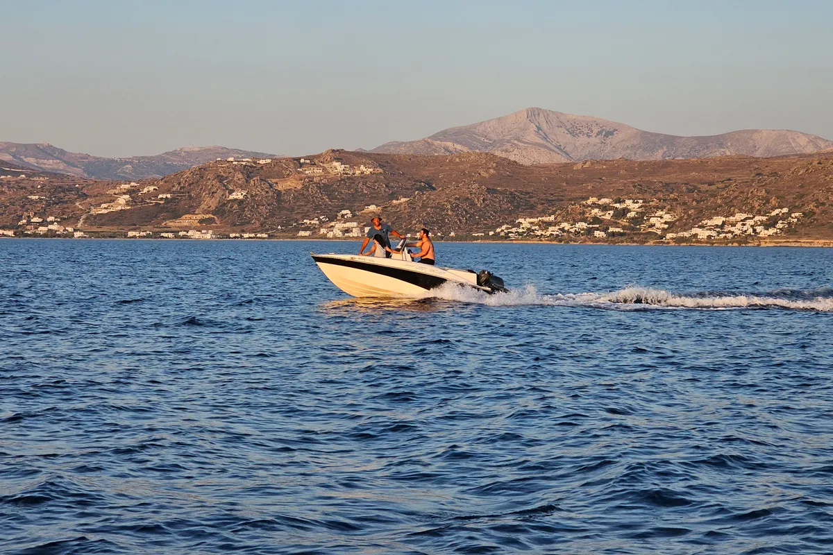 Milos III, a Compass 150 motorboat at Naxos, Greece