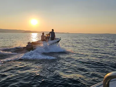 Exterior view of Milos III, a Compass 150 motorboat at Naxos, Greece