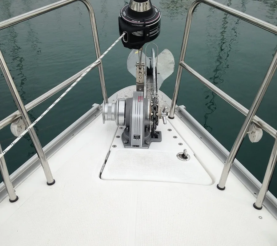 Deck of Alisahni, a Bavaria Cruiser 41 sailboat at Kos, Greece