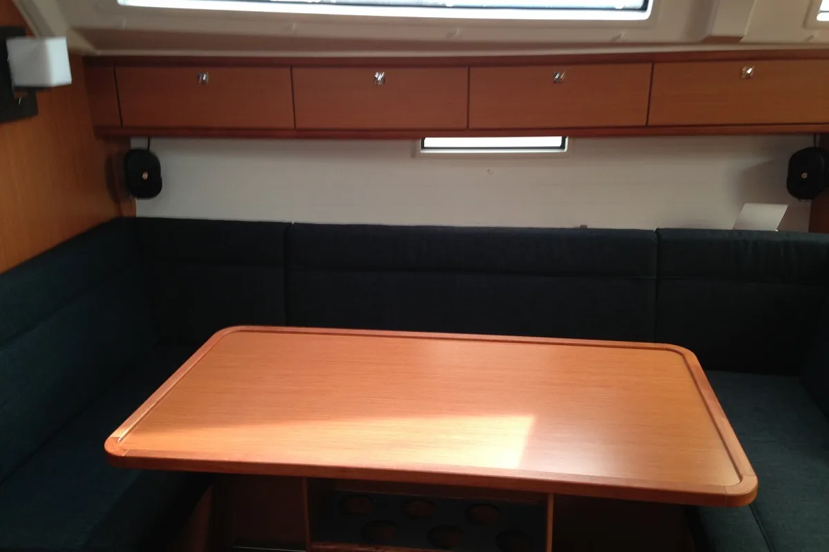 Salon of Alisahni, a Bavaria Cruiser 41 sailboat at Kos, Greece