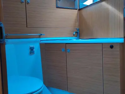 Salon of Miss Elli, a Jeanneau Sun Odyssey 44i sailboat at Kontokali, Greece