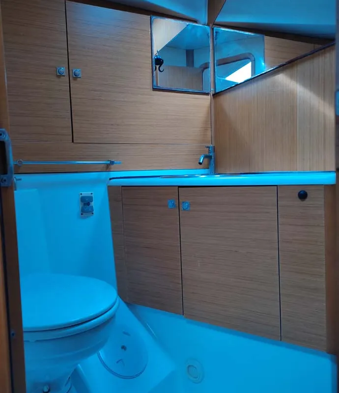 Salon of Miss Elli, a Jeanneau Sun Odyssey 44i sailboat at Kontokali, Greece