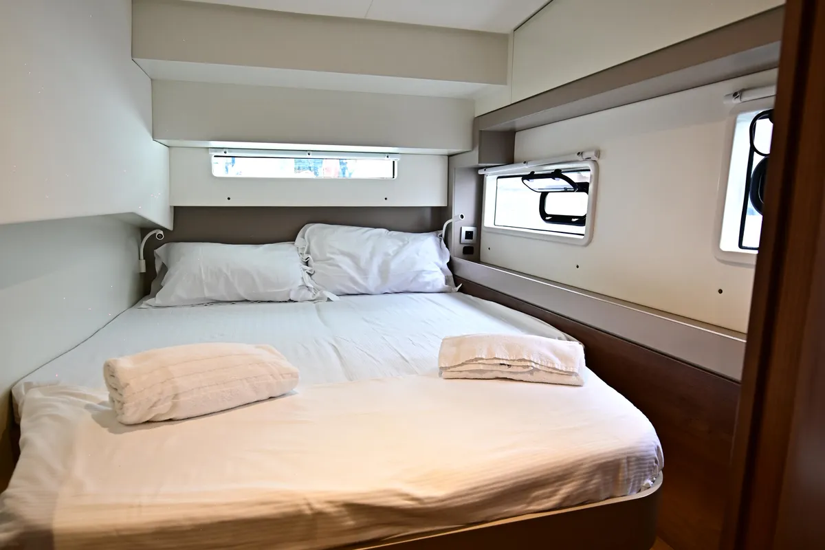 Cabin on Mamma Mia, a Bali 4.2 catamaran at Salerno, Italy