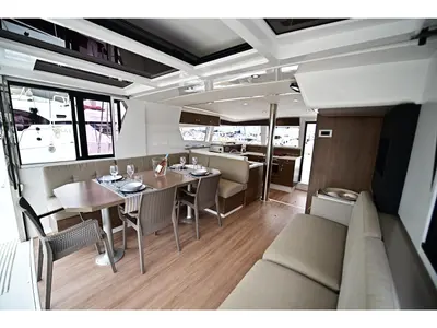 Deck of Mamma Mia, a Bali 4.2 catamaran at Salerno, Italy