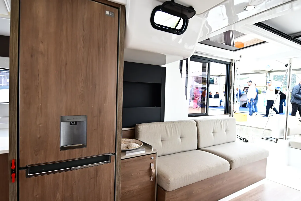 Salon of Mamma Mia, a Bali 4.2 catamaran at Salerno, Italy