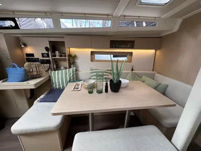 Salon of Vega, a Beneteau Oceanis 37.1 sailboat at Rosignano Solvay, Italy