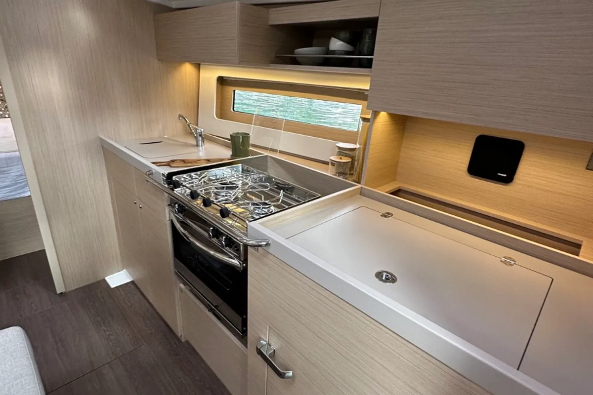 Galley of Vega, a Beneteau Oceanis 37.1 sailboat at Rosignano Solvay, Italy