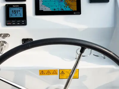 Cockpit of il Vento, a Lagoon 40 catamaran at Kontokali, Greece
