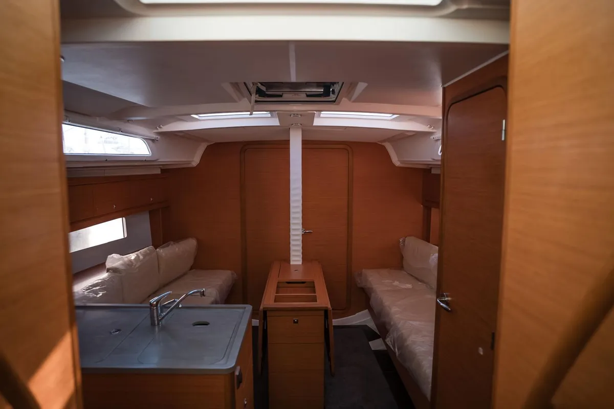 Cabin on Tormenta, a Dufour 37 sailboat at Castellammare del Golfo, Italy