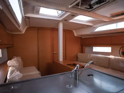 Galley of Tormenta, a Dufour 37 sailboat at Castellammare del Golfo, Italy