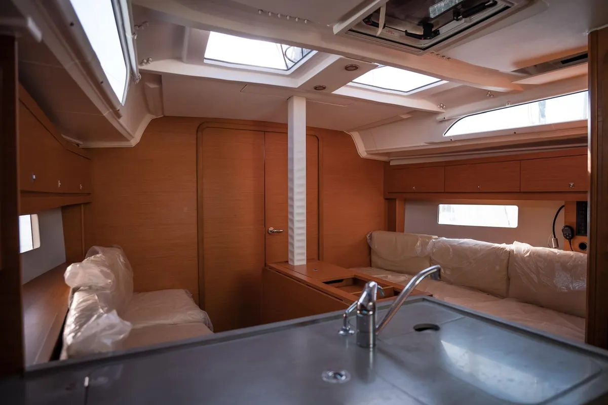 Galley of Tormenta, a Dufour 37 sailboat at Castellammare del Golfo, Italy