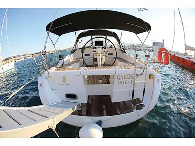 Cockpit of Galene, a Beneteau Oceanis 37 sailboat at Loutraki, Greece