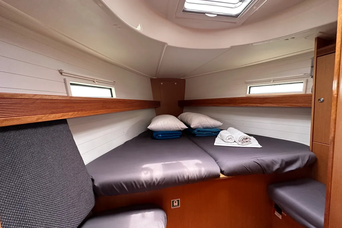 Cabin on Sylvia, a Bavaria Cruiser 40 sailboat at Preveza, Greece