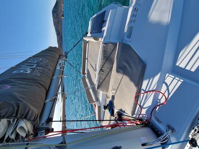 Deck of Fabster19, a Bali 4.2 catamaran at Figari/Golfo Aranci, Italy