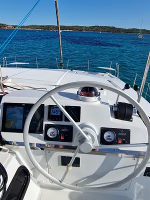 Cockpit of Fabster19, a Bali 4.2 catamaran at Figari/Golfo Aranci, Italy
