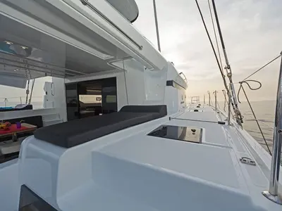 Deck of K3, a Lagoon 50 catamaran at Kos, Greece