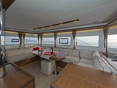 Salon of K3, a Lagoon 50 catamaran at Kos, Greece