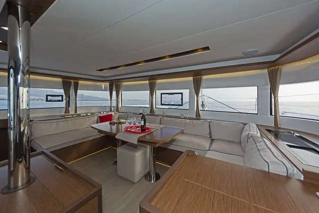 Salon of K3, a Lagoon 50 catamaran at Kos, Greece