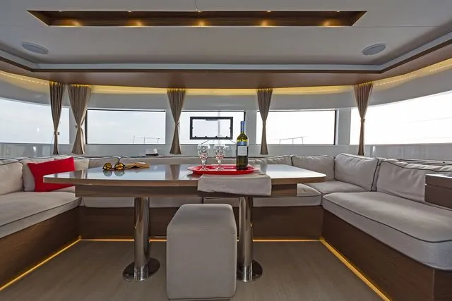 Salon of K3, a Lagoon 50 catamaran at Kos, Greece