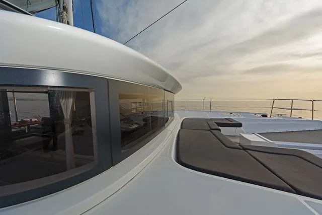 Deck of K3, a Lagoon 50 catamaran at Kos, Greece