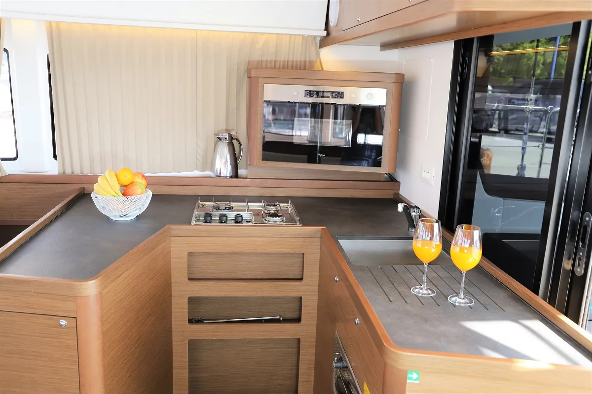 Galley of Da Vinci, a Lagoon 42 catamaran at Zadar, Croatia
