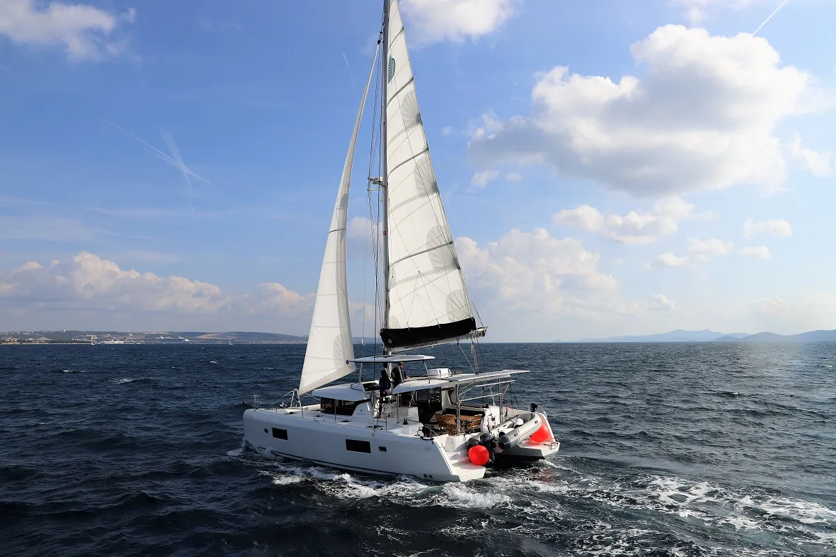 Exterior view of Da Vinci, a Lagoon 42 catamaran at Zadar, Croatia