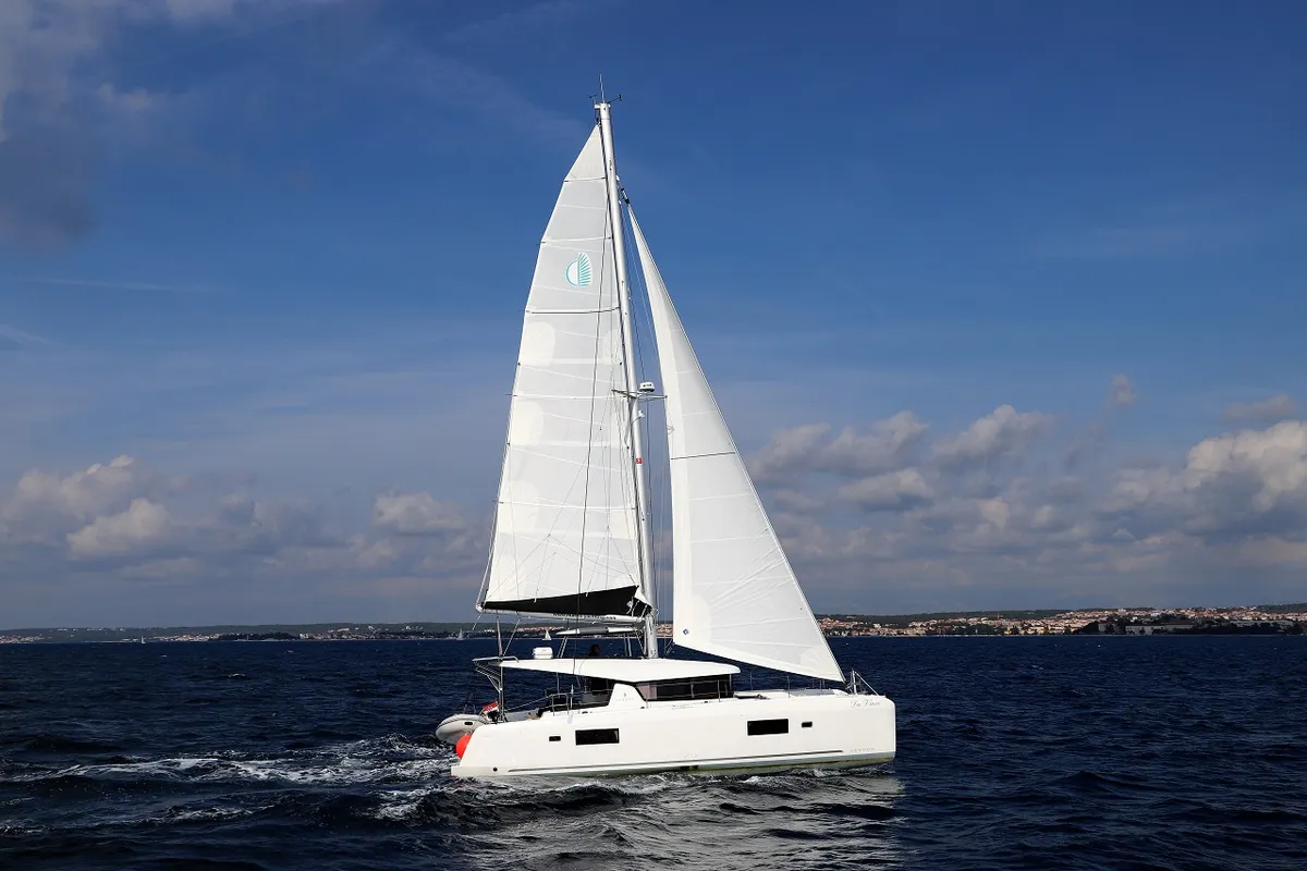 Exterior view of Da Vinci, a Lagoon 42 catamaran at Zadar, Croatia