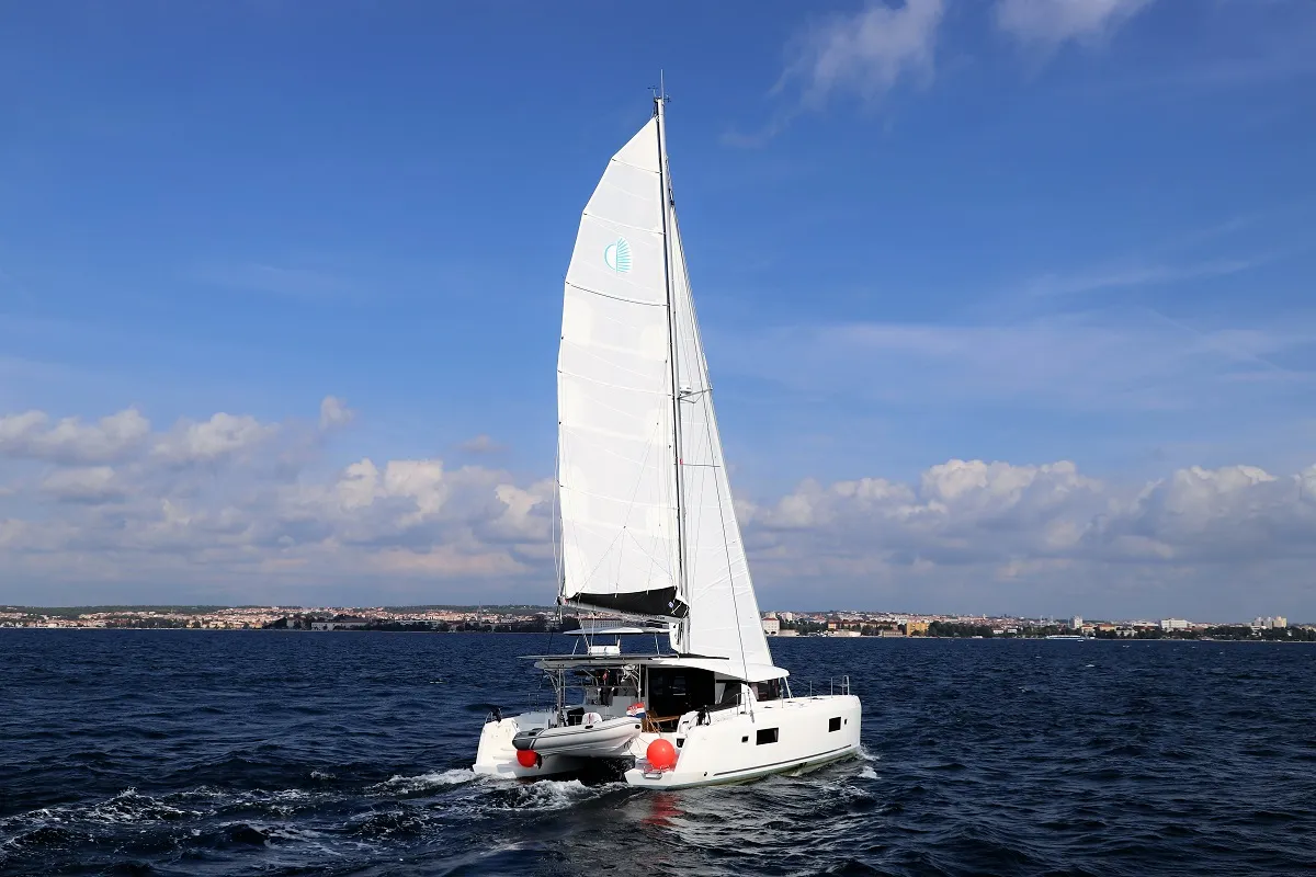 Exterior view of Da Vinci, a Lagoon 42 catamaran at Zadar, Croatia