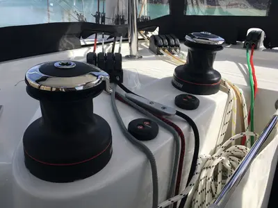 Cockpit of Da Vinci, a Lagoon 42 catamaran at Zadar, Croatia