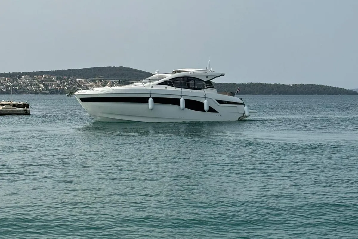 Exterior view of Ivana, a Bavaria SR41 motor yacht at Grad Trogir, Croatia