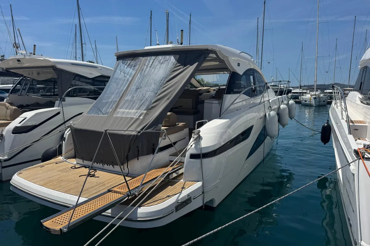 Exterior view of Ivana, a Bavaria SR41 motor yacht at Grad Trogir, Croatia