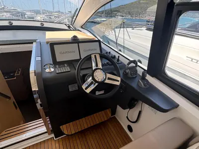 Cockpit of Ivana, a Bavaria SR41 motor yacht at Grad Trogir, Croatia