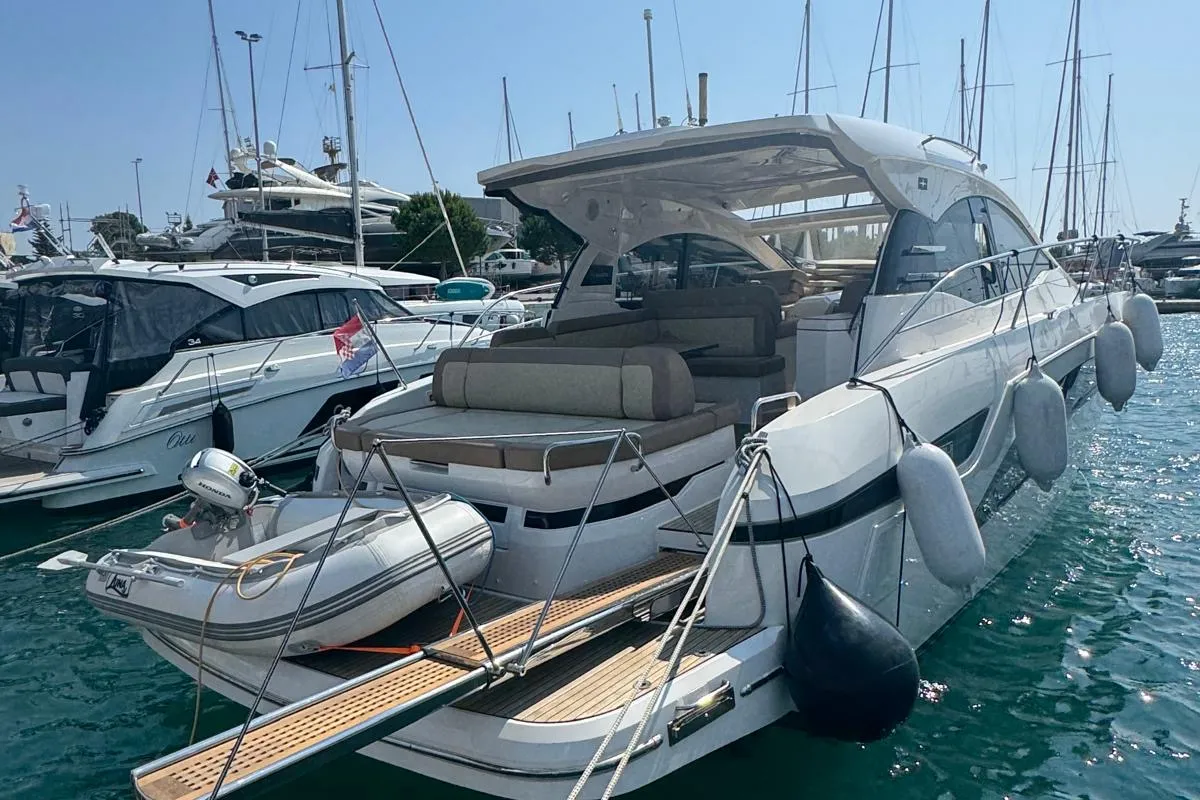 Exterior view of Ivana, a Bavaria SR41 motor yacht at Grad Trogir, Croatia