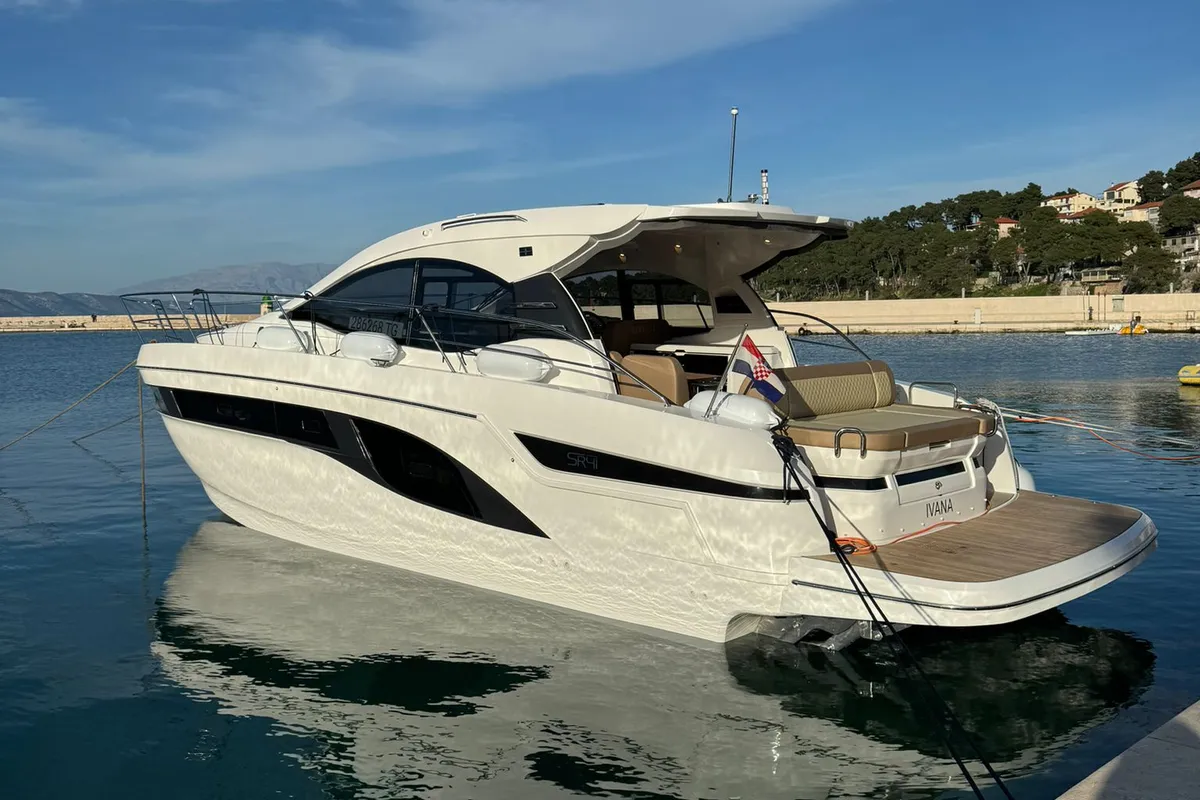 Exterior view of Ivana, a Bavaria SR41 motor yacht at Grad Trogir, Croatia