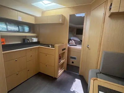 Galley of Ivana, a Bavaria SR41 motor yacht at Grad Trogir, Croatia