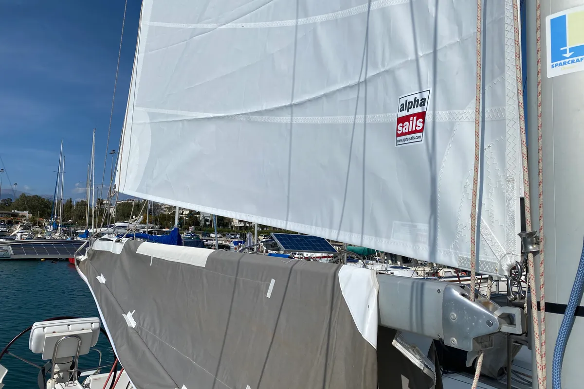 Exterior view of Charoula, a Jeanneau Sun Odyssey 32i sailboat at Municipal Unit of Lefkada, Greece